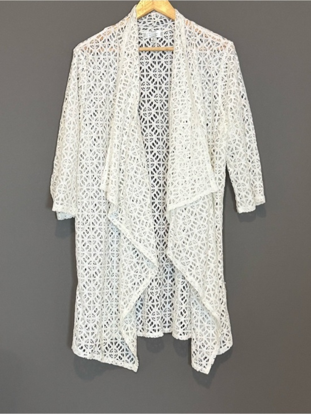 Shannon Ford New York Lace Crochet Duster Cardigan Cover Up White 1X